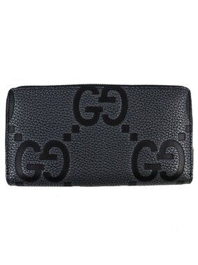 Gucci Maxi GG Zip Around Wallet Leather Gray Black Recommended